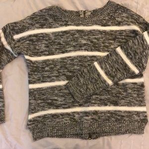 Olive/white Striped Sweater w/ Back Zipper